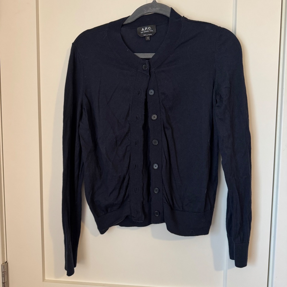 APC Navy Blue Cotton Cashmere Blend Button Front Cardigan Sweater Small